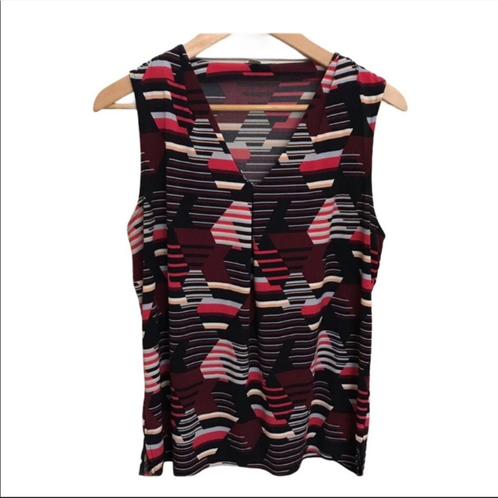 Halogen Nordstrom V-Neck Sleeveless Blouse Top Medium Geometric Pink
